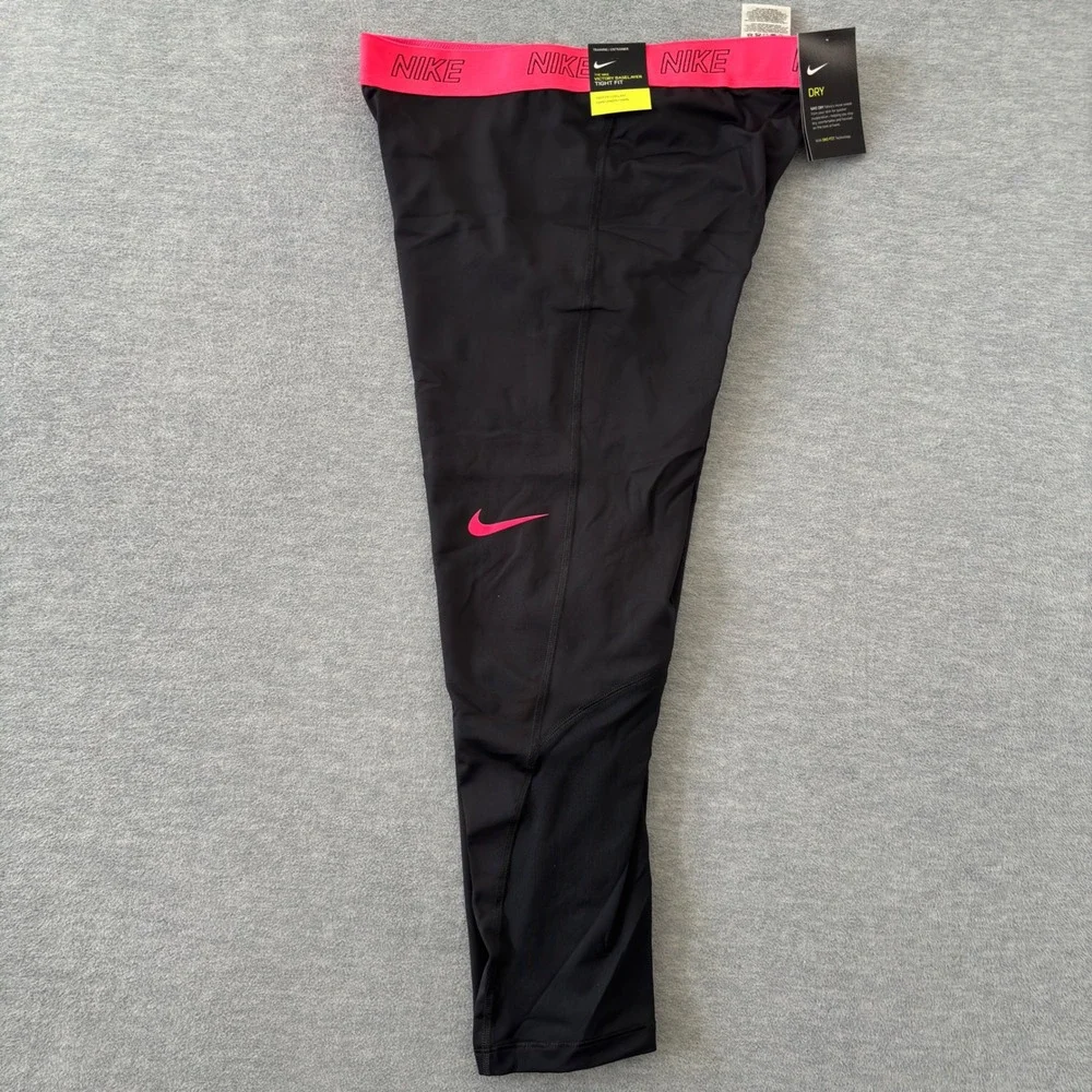 Nike Victory Baselayer Tight Fit Capri Leggings Black Pink Dri-FIT Training XL